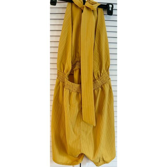 Cupshe Mustard Yellow Halter Top Blouse Tie-Back Smocked Waist Sleeveless Size M - Picture 2 of 2